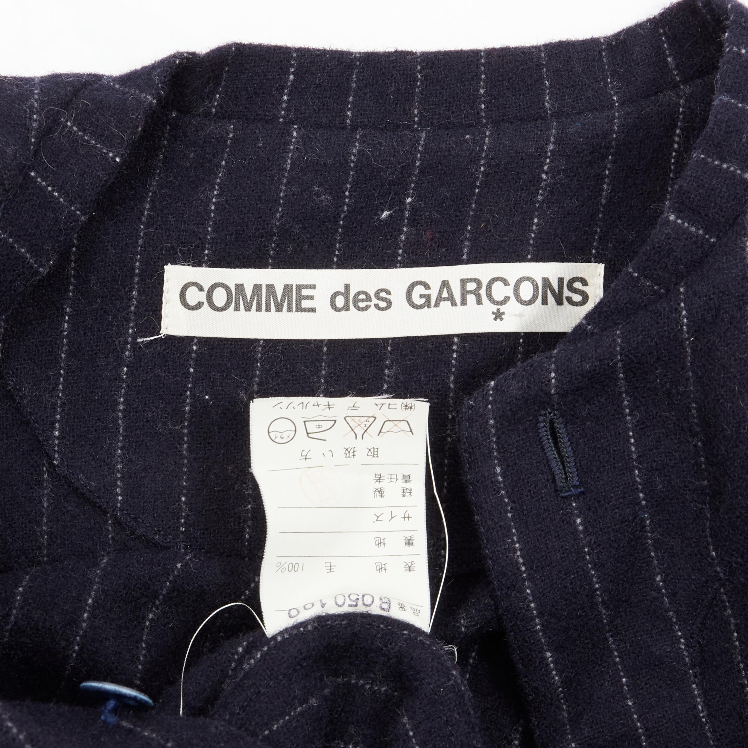 vintage COMME DES GARCONS 1980s navy blue pinstripe wool boxy baseball shirt S For Sale 4