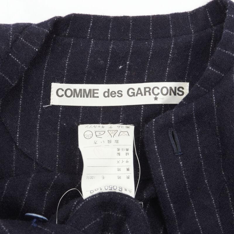 vintage COMME DES GARCONS 1980s navy blue pinstripe wool boxy baseball shirt S For Sale 5