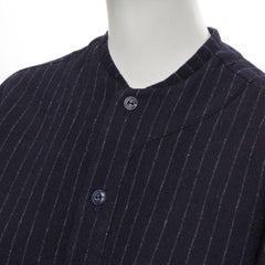 Vintage COMME DES GARCONS 1980er Jahre marineblaues Nadelstreifen-Box Baseballhemd aus Wolle S