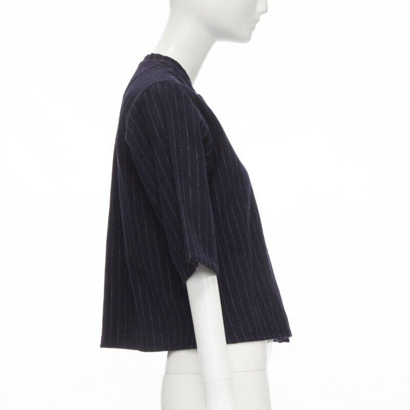 vintage COMME DES GARCONS 1980s navy blue pinstripe wool boxy baseball shirt S In Excellent Condition For Sale In Hong Kong, NT