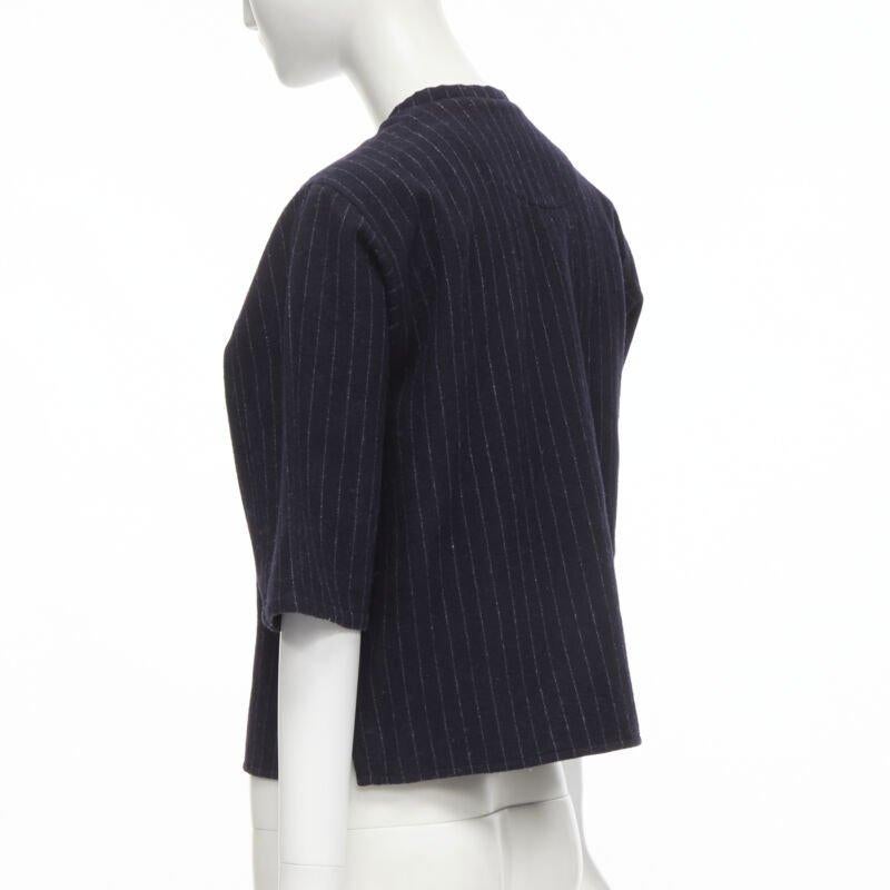 vintage COMME DES GARCONS 1980s navy blue pinstripe wool boxy baseball shirt S For Sale 1