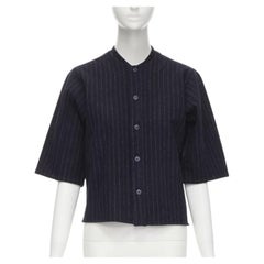 Vintage COMME DES GARCONS 1980er Jahre marineblaues Nadelstreifen-Box Baseballhemd aus Wolle S