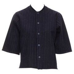 wool baseball shirt vintage COMME DES GARCONS 1980s navy blue pinstripe wool boxy baseball shirt S