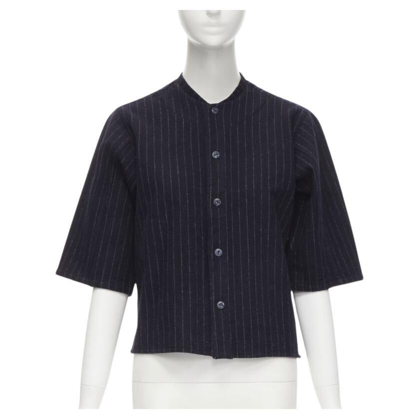 vintage COMME DES GARCONS 1980s navy blue pinstripe wool boxy baseball shirt S For Sale