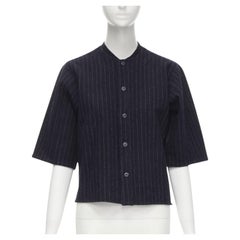 Vintage COMME DES GARCONS 1980er Jahre marineblaues Nadelstreifen-Box Baseballhemd aus Wolle S