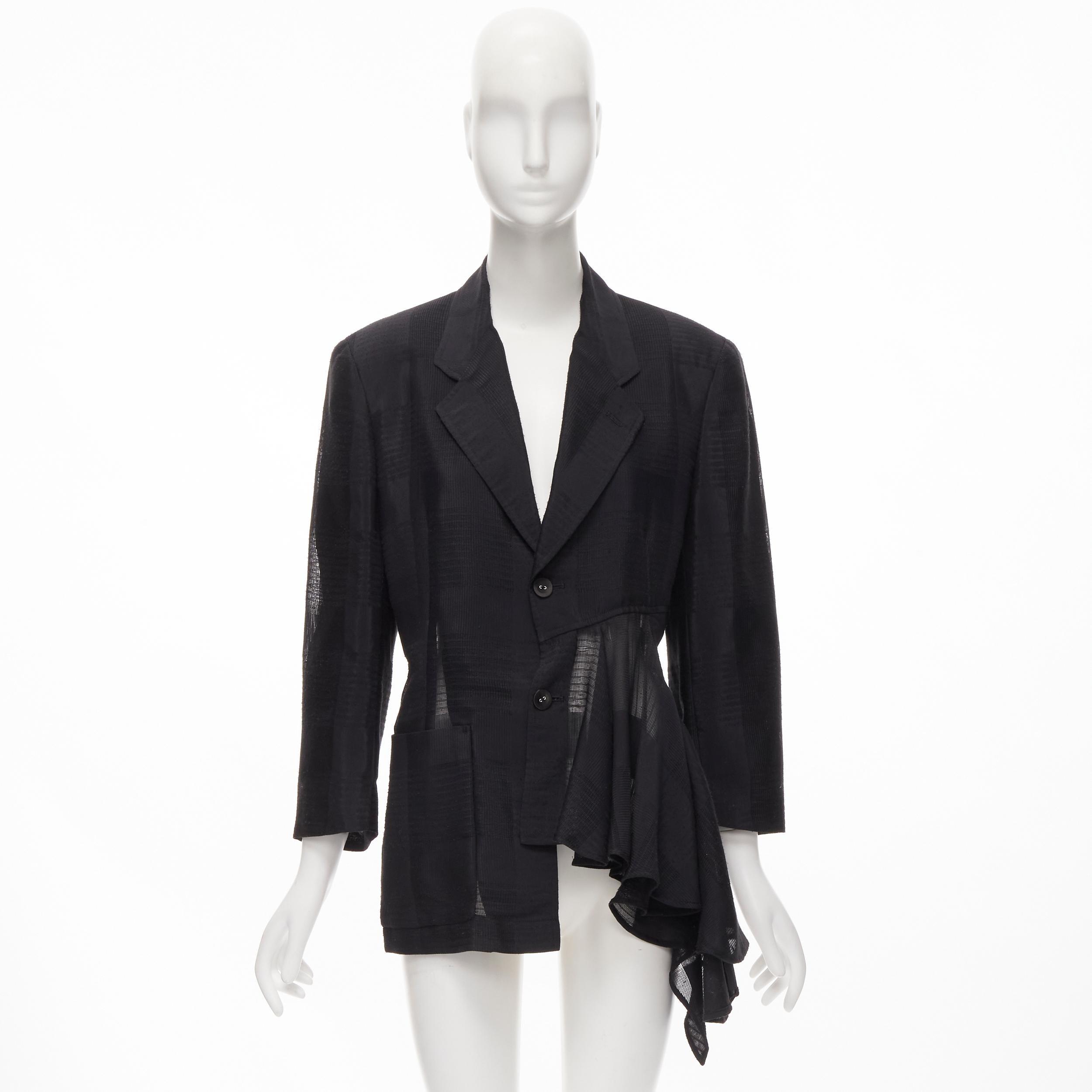 vintage COMME DES GARCONS 1980's ruffle draped checked sheer blazer jacket M For Sale 5