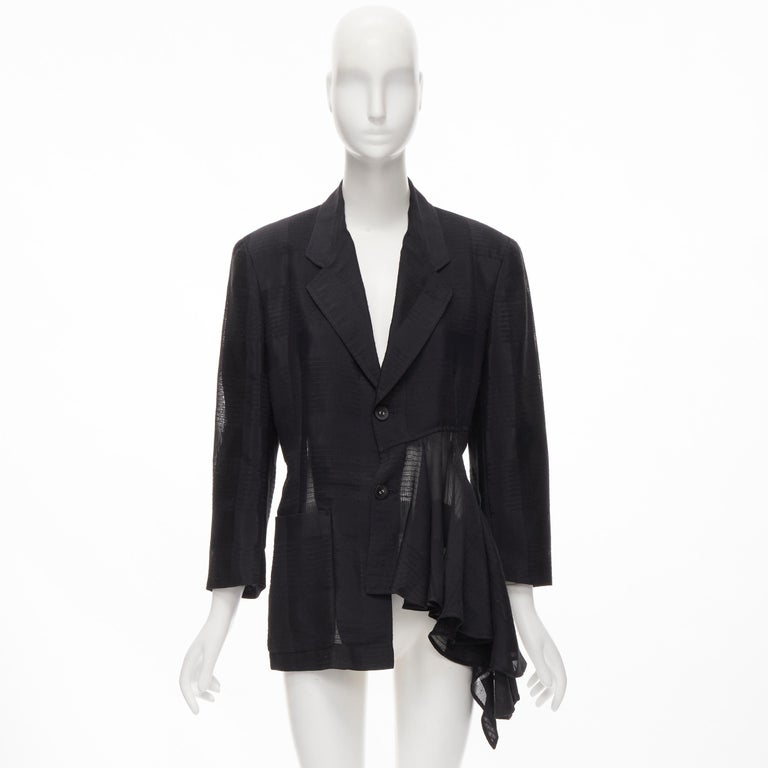 vintage COMME DES GARCONS 1980's ruffle draped checked sheer blazer ...