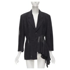 vintage COMME DES GARCONS 1980's ruffle draped checked sheer blazer jacket M