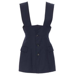 vintage COMME DES GARCONS 1980s Runway navy suspender button corset vest top M