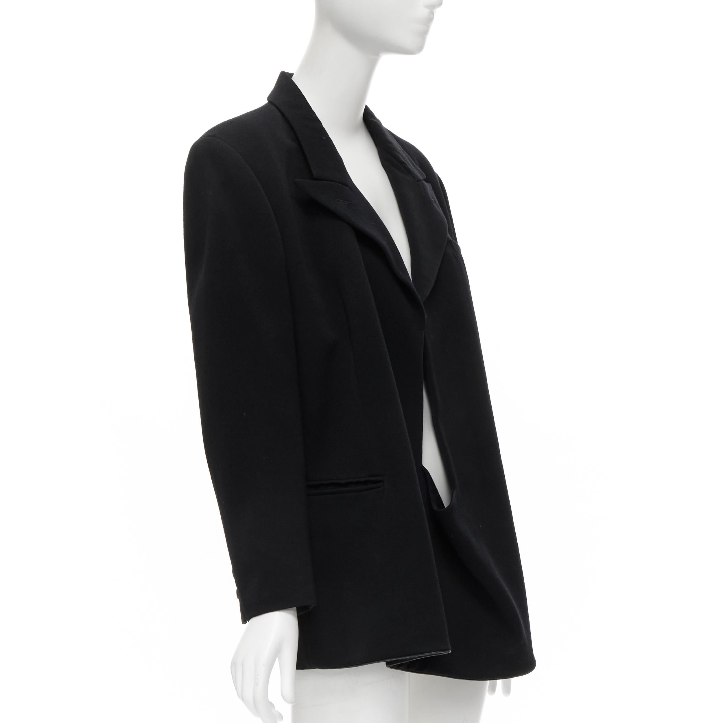 Black vintage COMME DES GARCONS 1988 black wool plunge neck pullover blazer jacket S For Sale