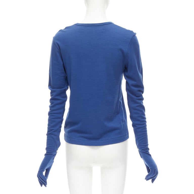 vintage COMME DES GARCONS 1988 cobalt blue wool attached glove tshirt
