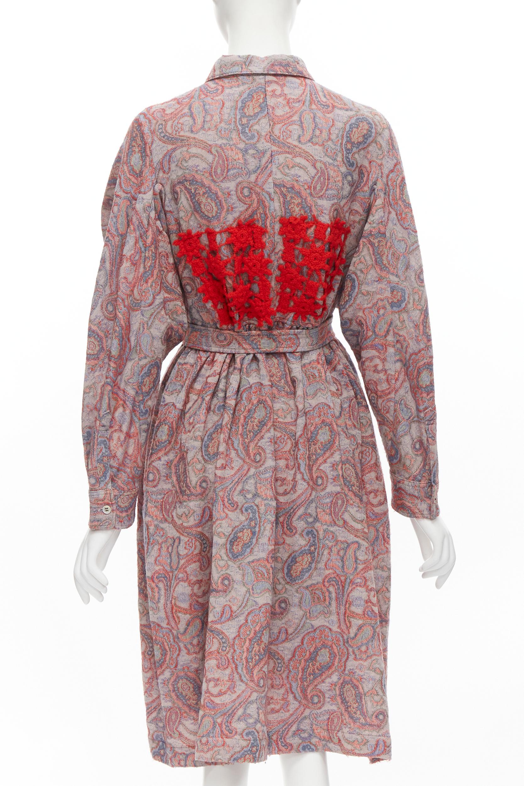 vintage COMME DES GARCONS 1988 red paisley embroidered belted moumou dress M In Excellent Condition In Hong Kong, NT