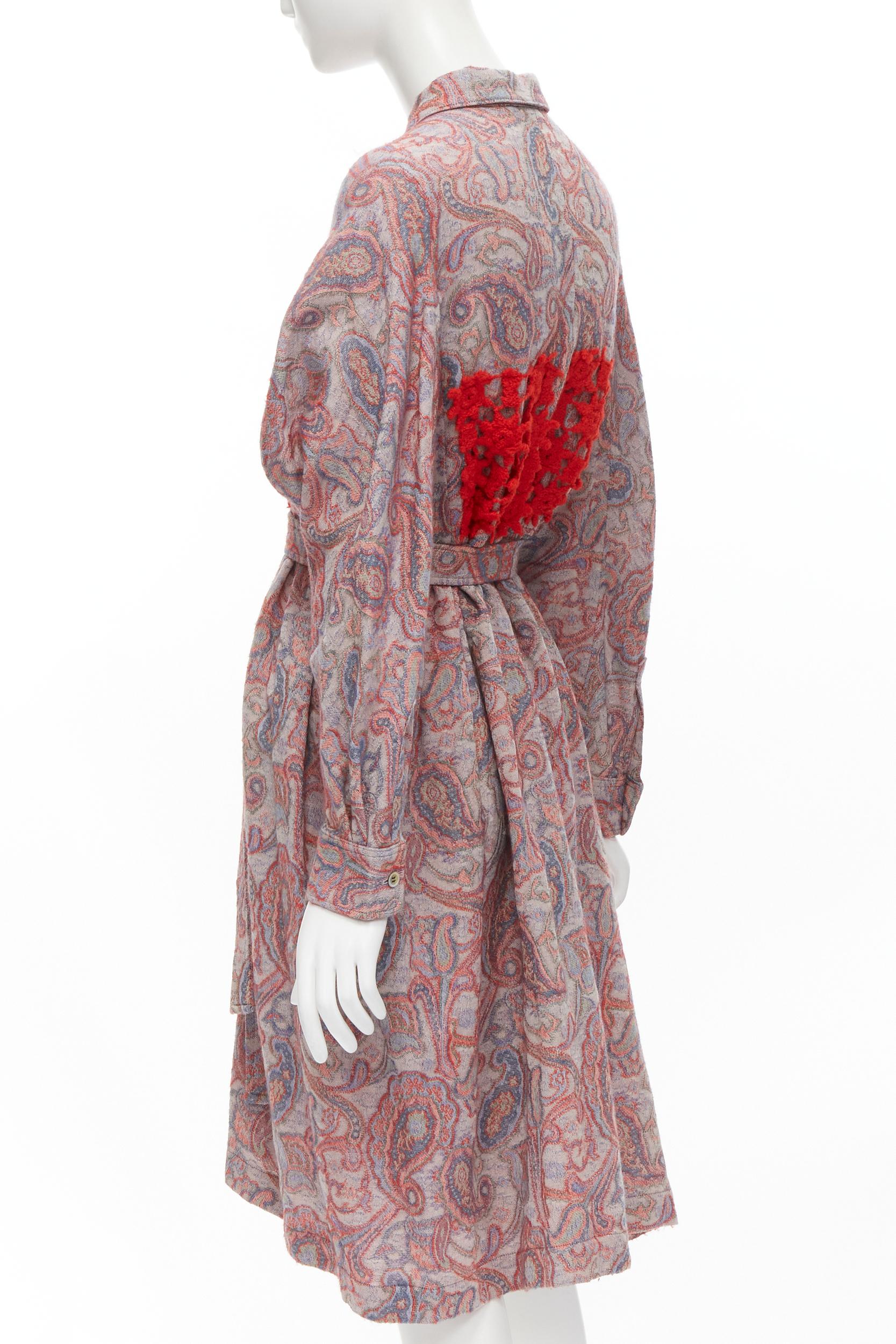 Women's vintage COMME DES GARCONS 1988 red paisley embroidered belted moumou dress M