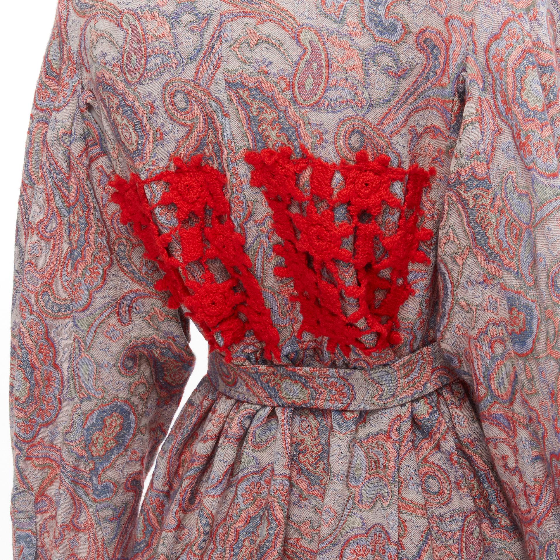 vintage COMME DES GARCONS 1988 red paisley embroidered belted moumou dress M 2