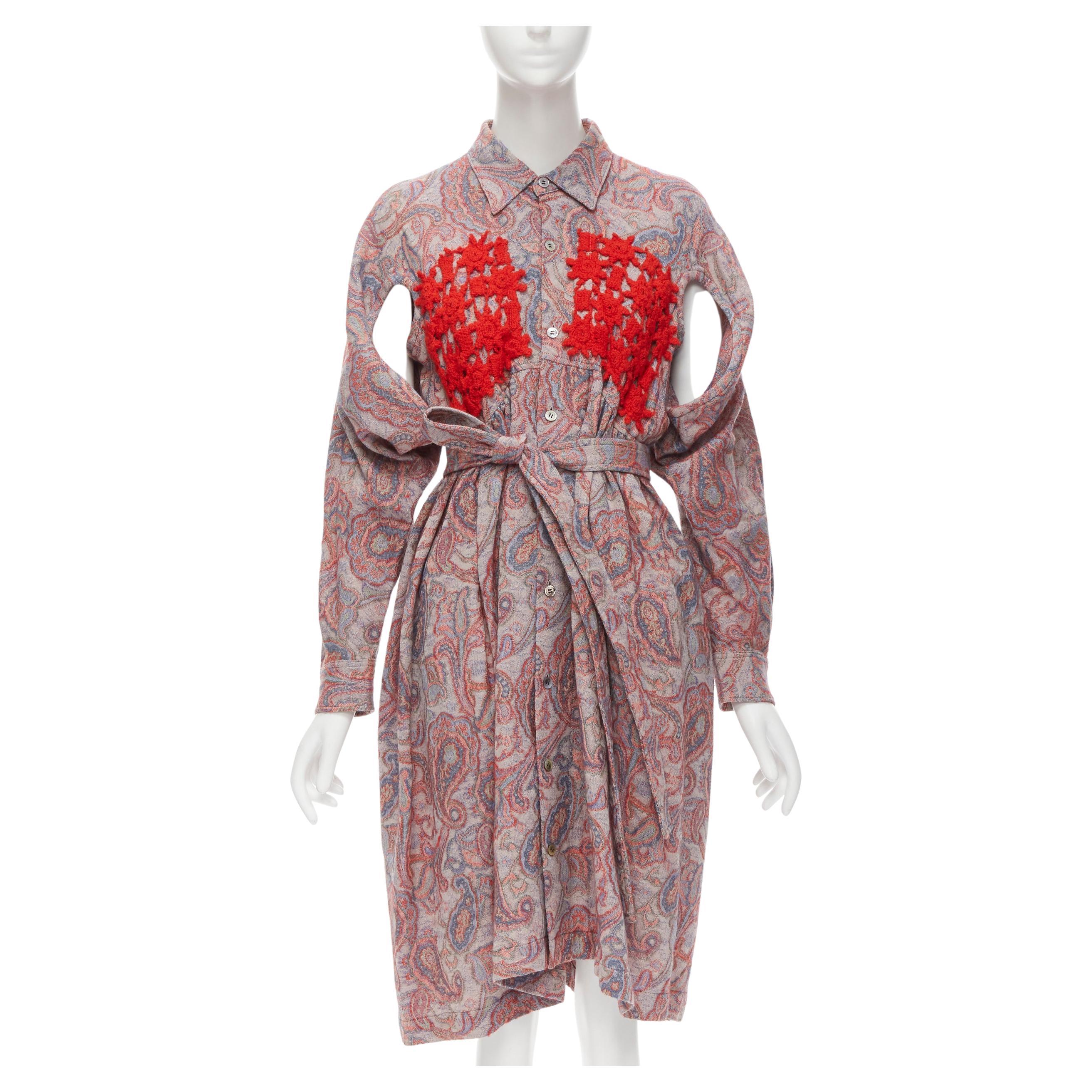 vintage COMME DES GARCONS 1988 red paisley embroidered belted moumou dress M