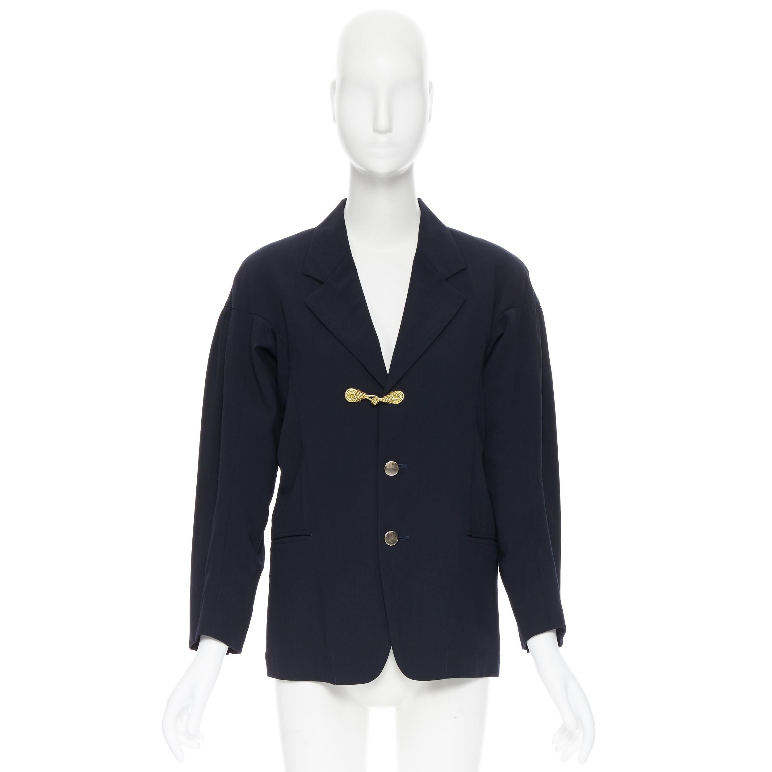 Black vintage COMME DES GARCONS 1988 Runway oriental button drape sleeve blazer S