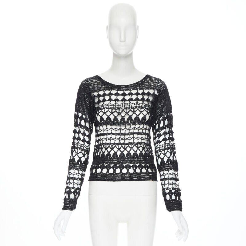 Vintage COMME DES GARCONS 1989 Schwarzer offen gehäkelter Pullover aus Acryl mit Schleife S im Zustand „Hervorragend“ im Angebot in Hong Kong, NT