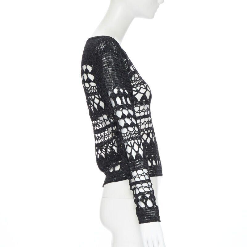 Vintage COMME DES GARCONS 1989 Schwarzer offen gehäkelter Pullover aus Acryl mit Schleife S im Angebot 1