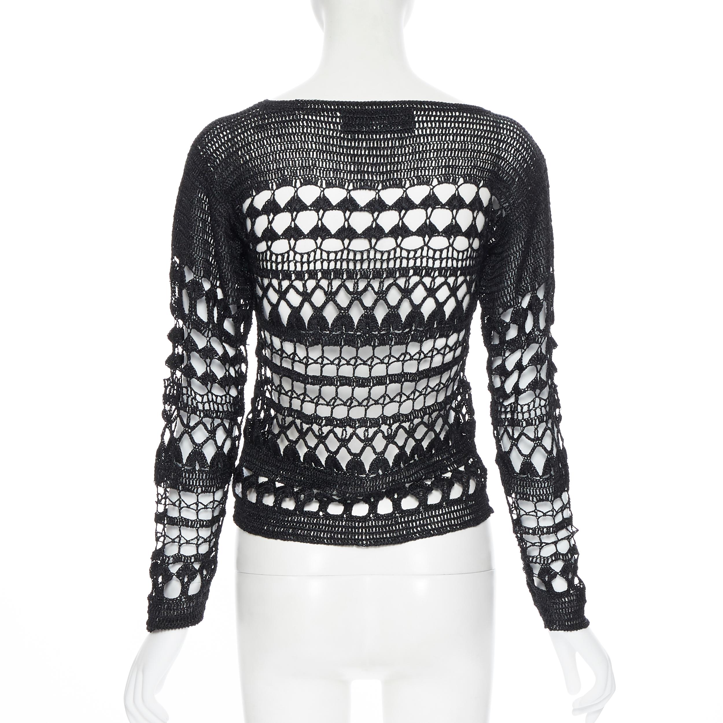 Black vintage COMME DES GARCONS 1989 black acrylic holey crochet open knit sweater S