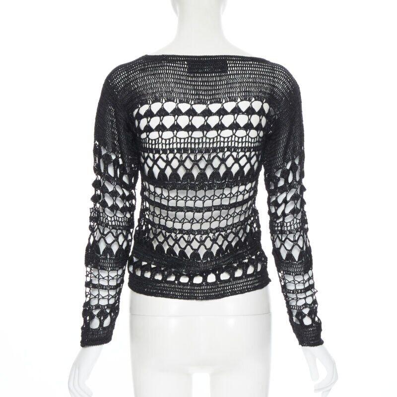 Vintage COMME DES GARCONS 1989 Schwarzer offen gehäkelter Pullover aus Acryl mit Schleife S im Angebot 2