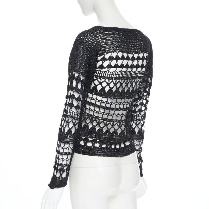 Vintage COMME DES GARCONS 1989 Schwarzer offen gehäkelter Pullover aus Acryl mit Schleife S im Angebot 3