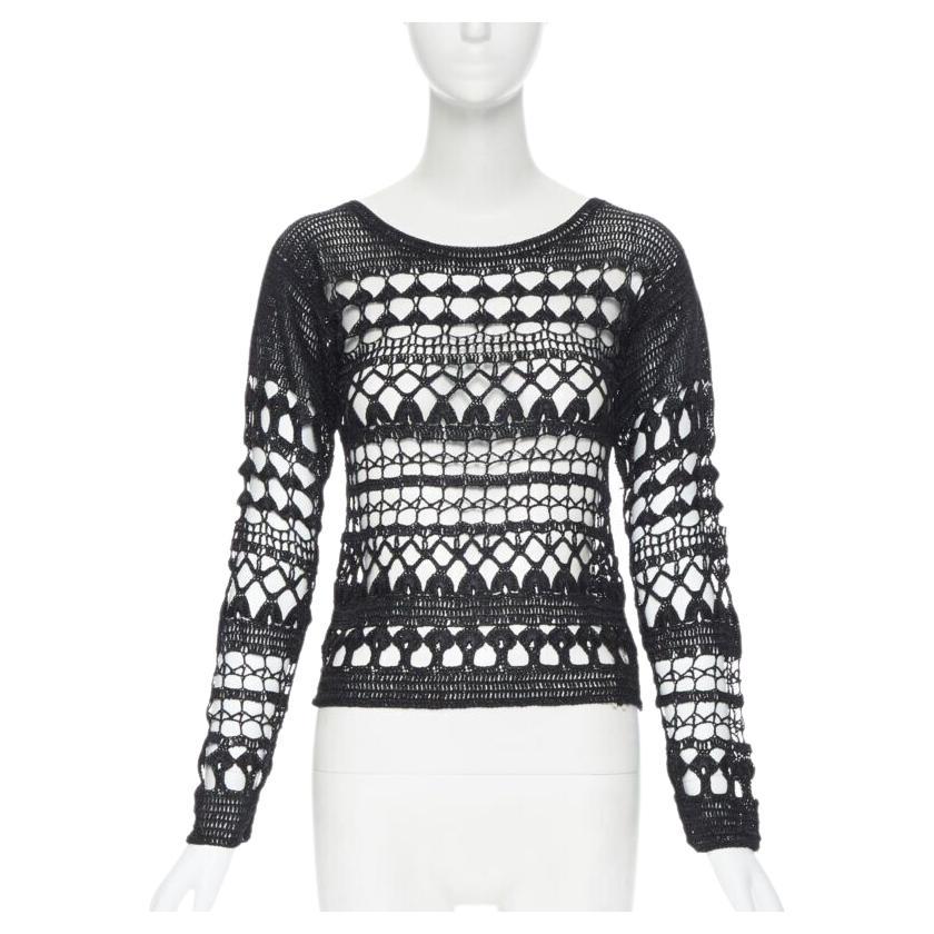 vintage COMME DES GARCONS 1989 black acrylic holey crochet open knit sweater S For Sale