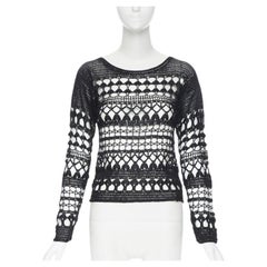 vintage COMME DES GARCONS 1989 black acrylic holey crochet open knit sweater S
