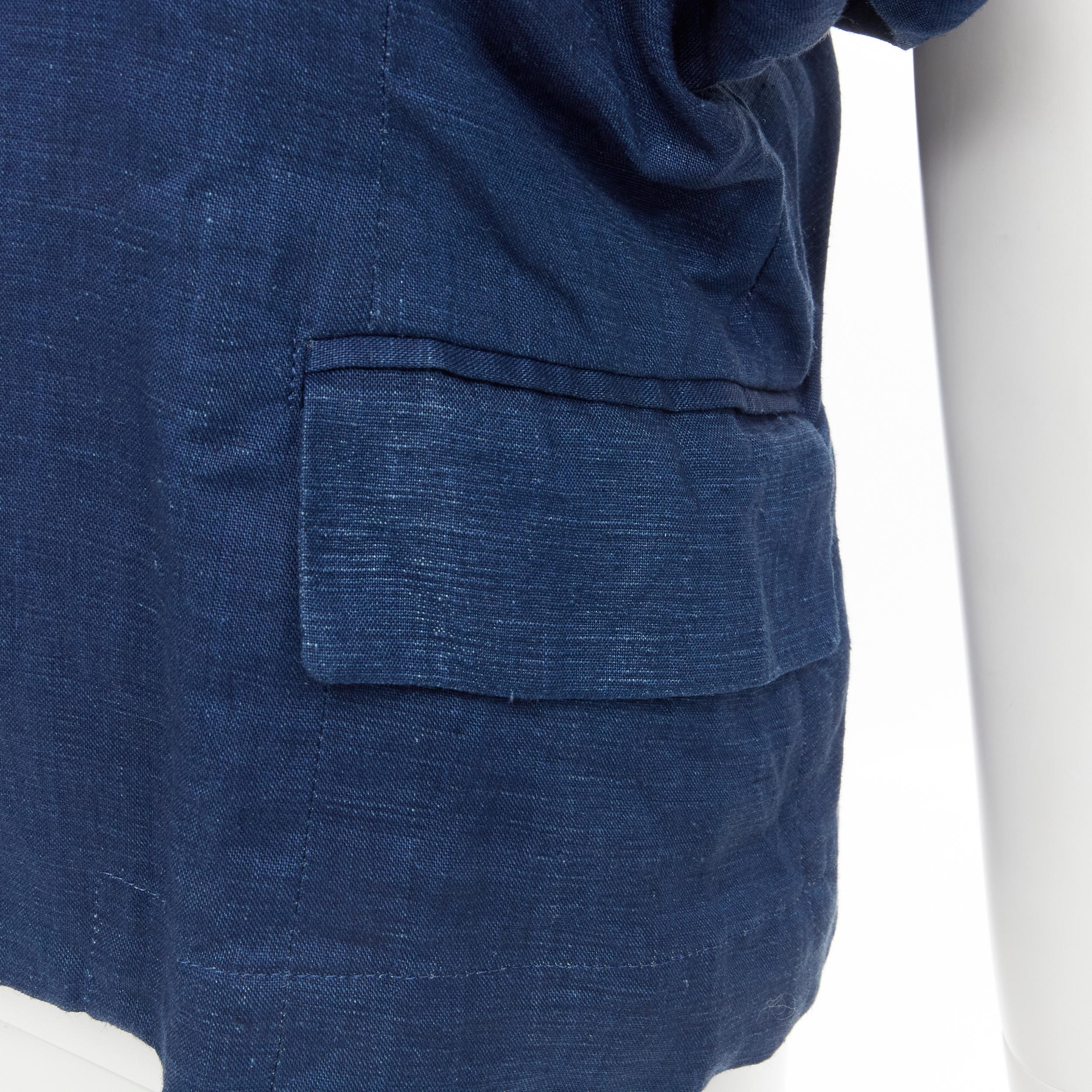 vintage COMME DES GARCONS 1989 blue linen ruched sleeve cut out top shorts set M For Sale 5