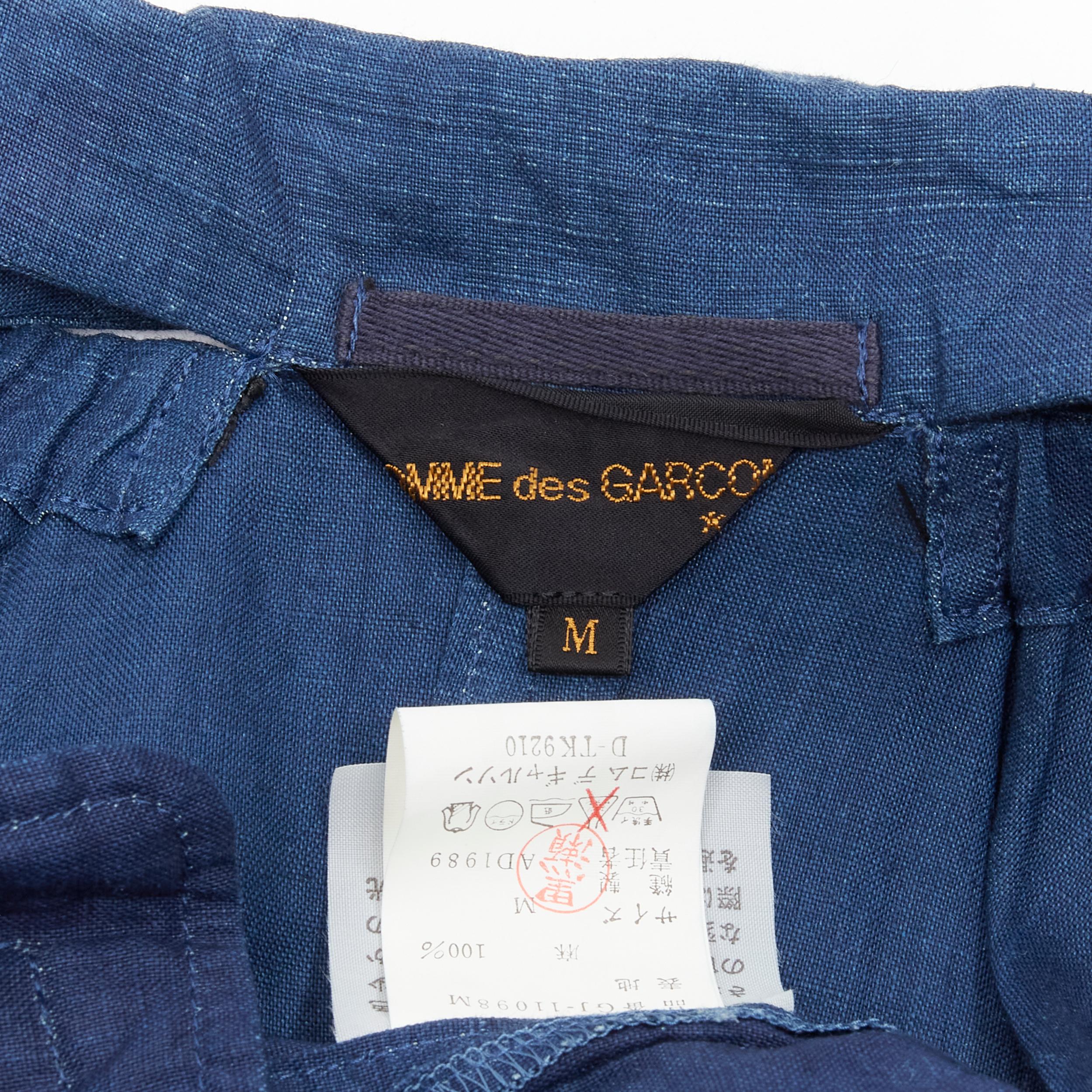 vintage COMME DES GARCONS 1989 blue linen ruched sleeve cut out top shorts set M For Sale 6