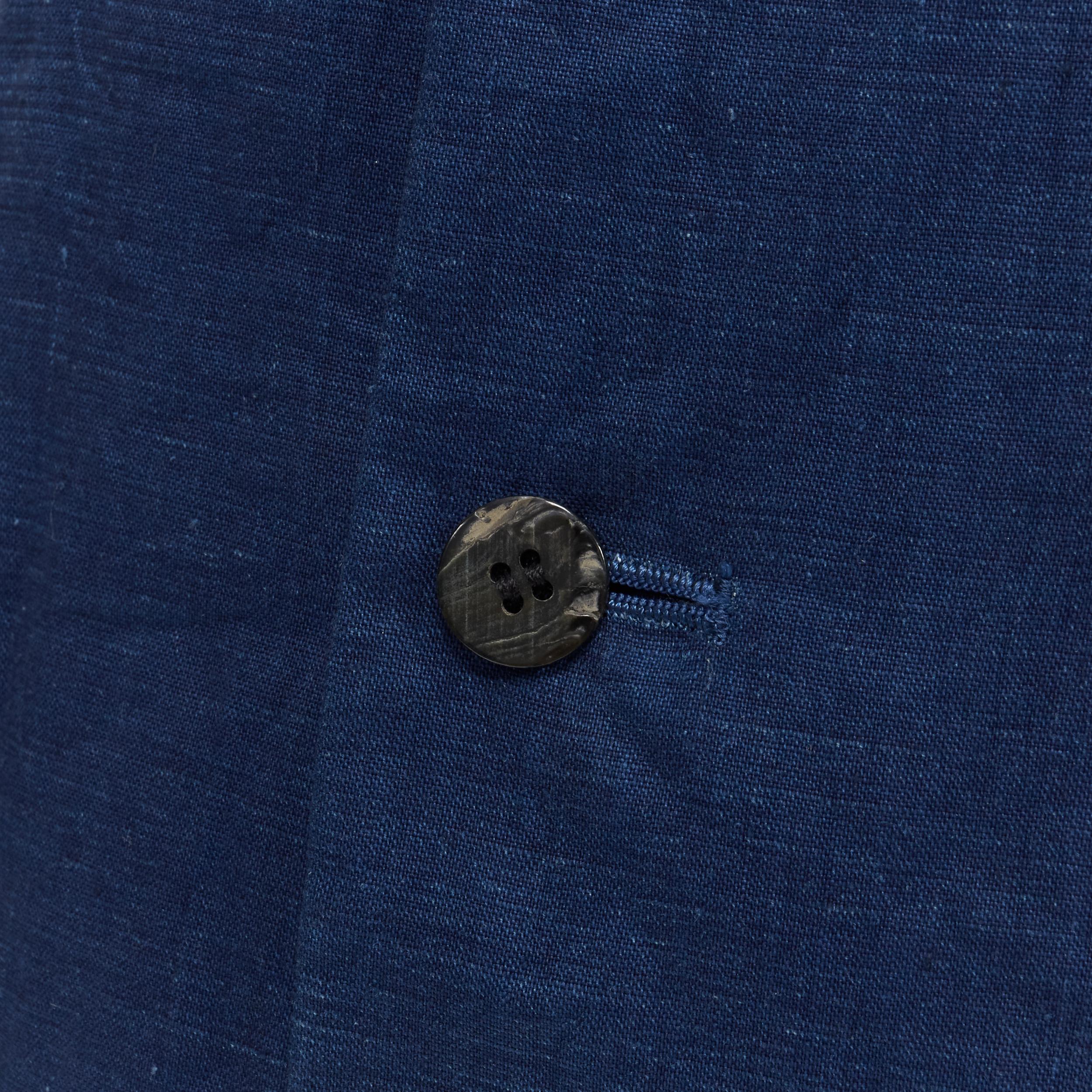 vintage COMME DES GARCONS 1989 blue linen ruched sleeve cut out top shorts set M For Sale 3