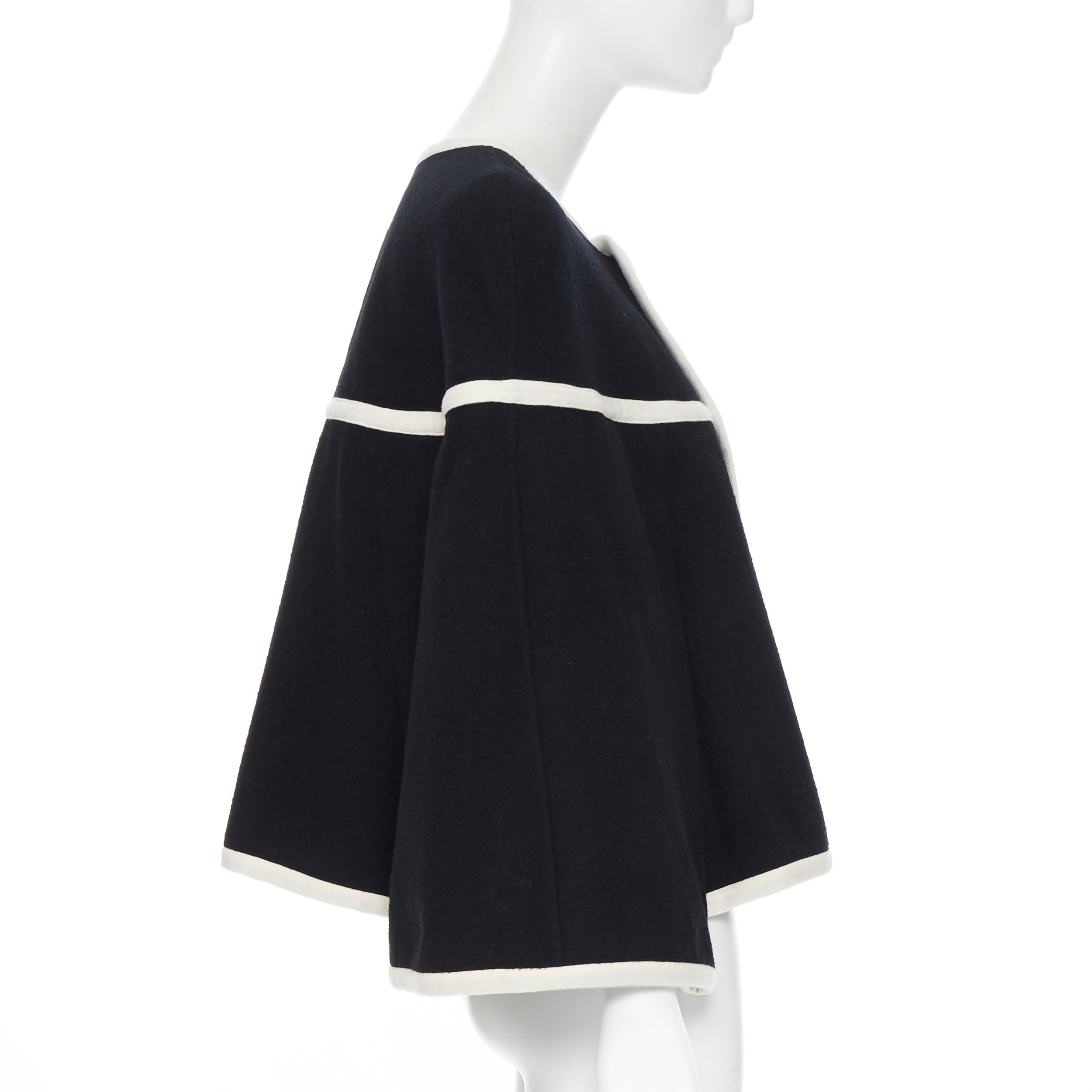 Women's vintage COMME DES GARCONS 1989 Runway black white trimmed cape poncho jacket M For Sale