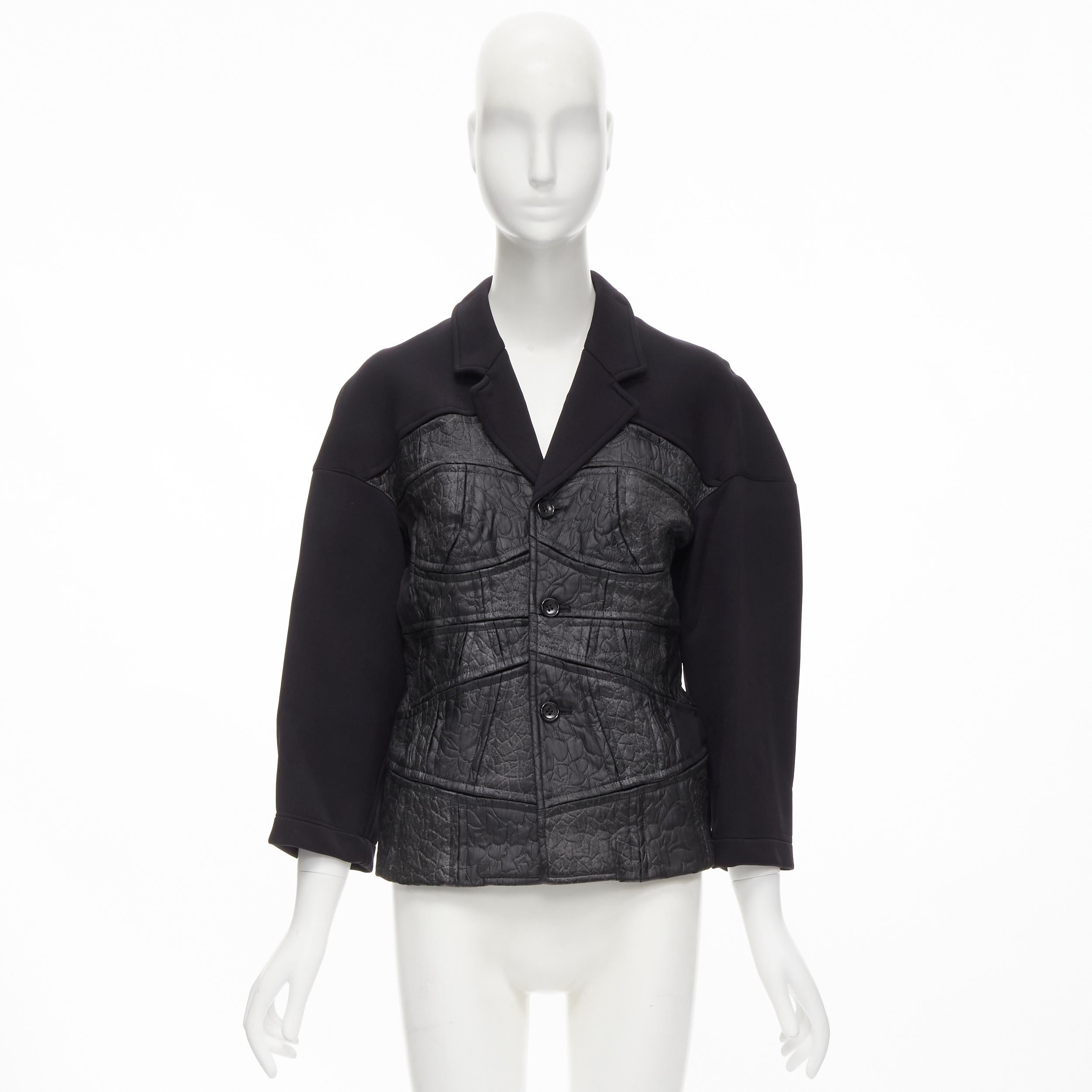 vintage COMME DES GARCONS 1990 black coated patchwork scuba blazer jacket S For Sale 5