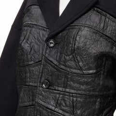 Vintage COMME DES GARCONS 1990 Schwarzer beschichteter Patchwork-Scuba-Blazer S