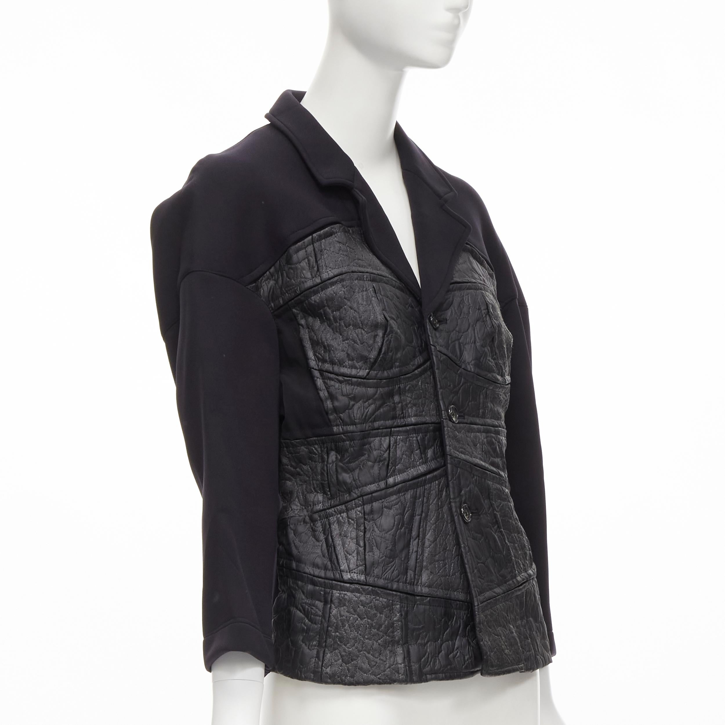 Black vintage COMME DES GARCONS 1990 black coated patchwork scuba blazer jacket S For Sale