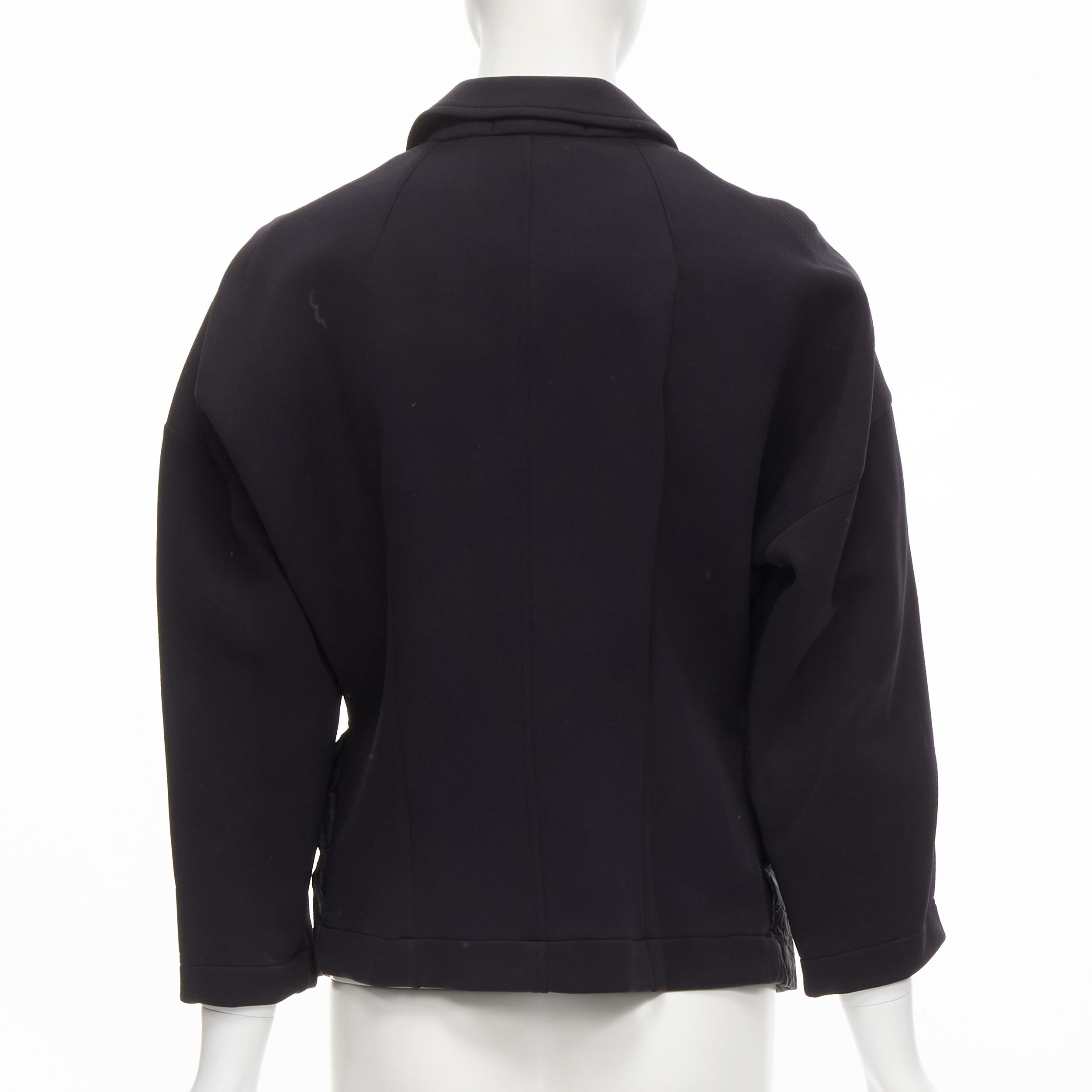Women's vintage COMME DES GARCONS 1990 black coated patchwork scuba blazer jacket S For Sale