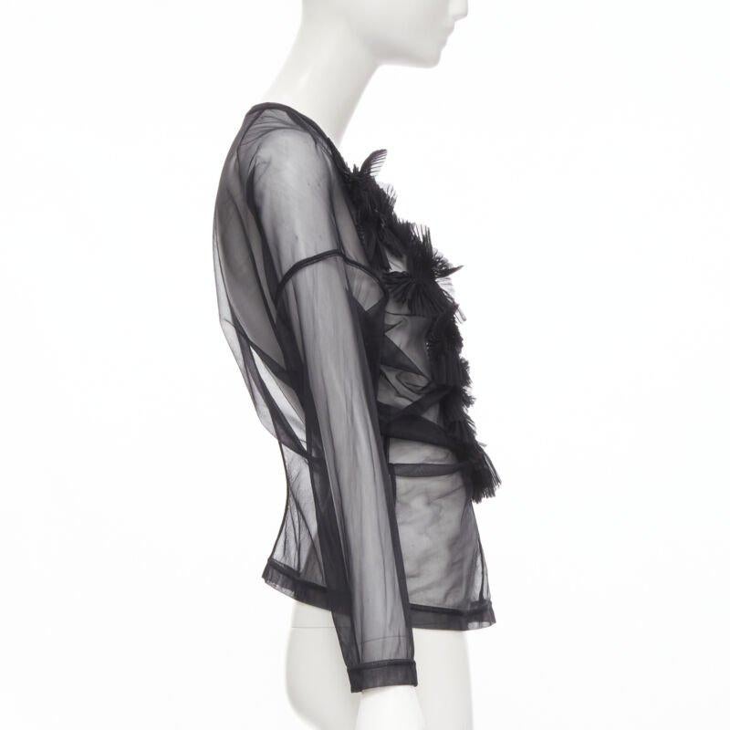 vintage COMME DES GARCONS 1990 black pleated fan ruffle sheer top S In Good Condition For Sale In Hong Kong, NT