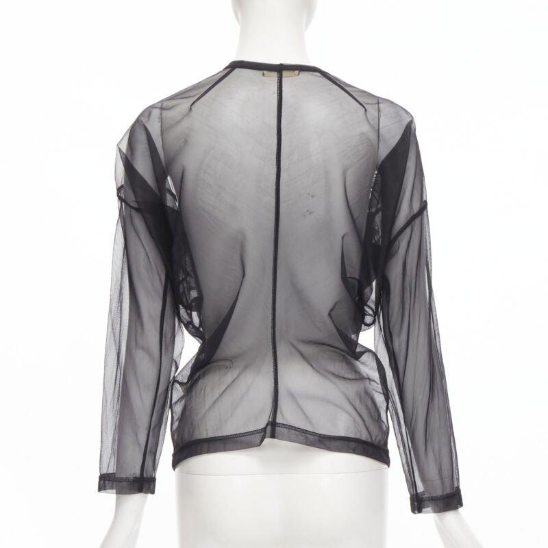 Women's vintage COMME DES GARCONS 1990 black pleated fan ruffle sheer top S For Sale