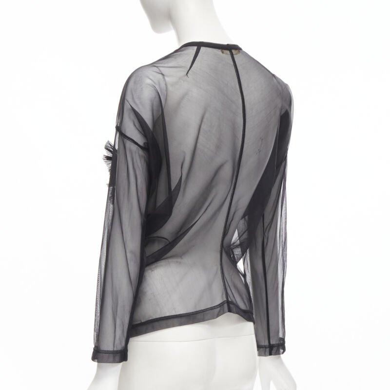vintage COMME DES GARCONS 1990 black pleated fan ruffle sheer top S For Sale 1