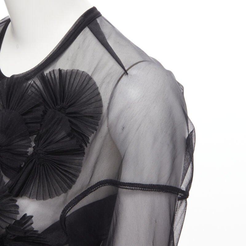vintage COMME DES GARCONS 1990 black pleated fan ruffle sheer top S For Sale 2