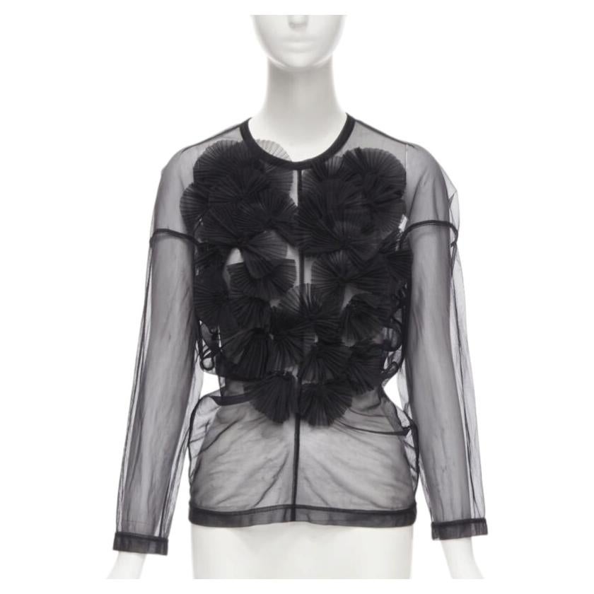 vintage COMME DES GARCONS 1990 black pleated fan ruffle sheer top S