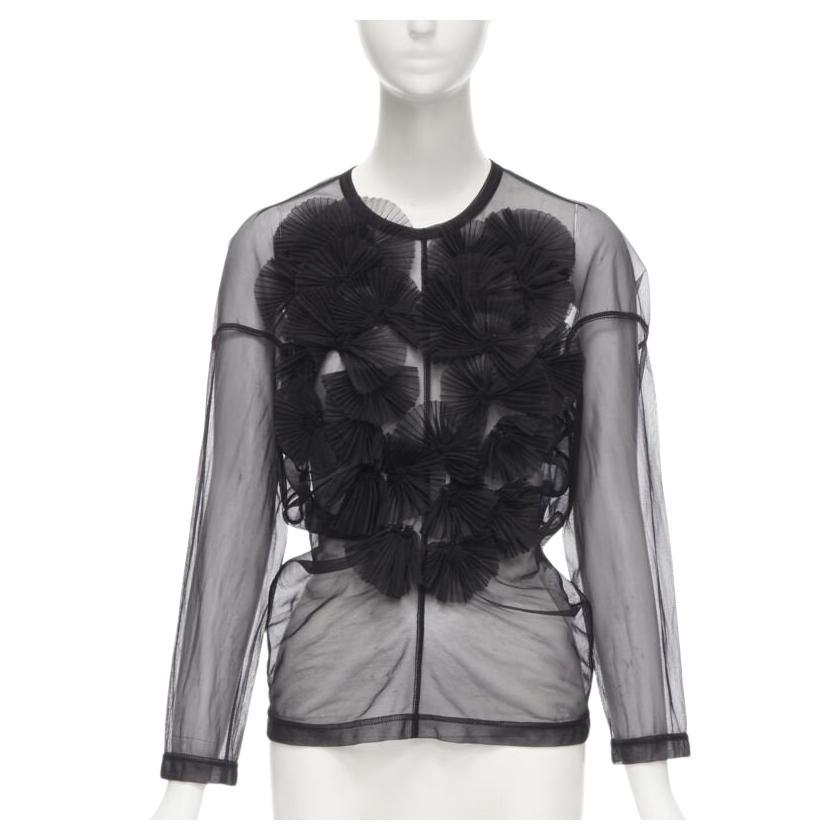 vintage COMME DES GARCONS 1990 black pleated fan ruffle sheer top S