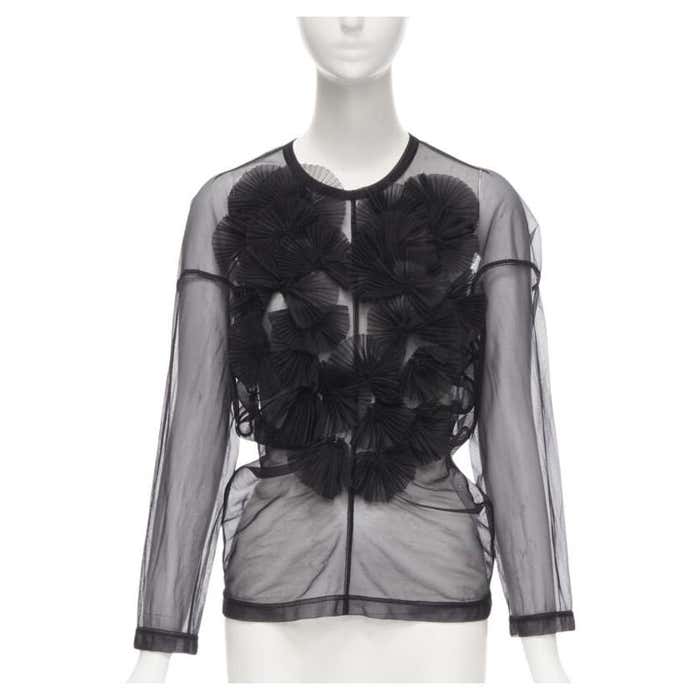 vintage COMME DES GARCONS 1990 black pleated fan ruffle sheer top S For ...