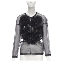 vintage COMME DES GARCONS 1990 top nero a pieghe con volant e trasparenze S