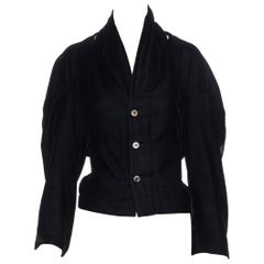 vintage COMME DES GARCONS 1990 black velvet cut out rounded sleeve jacket M