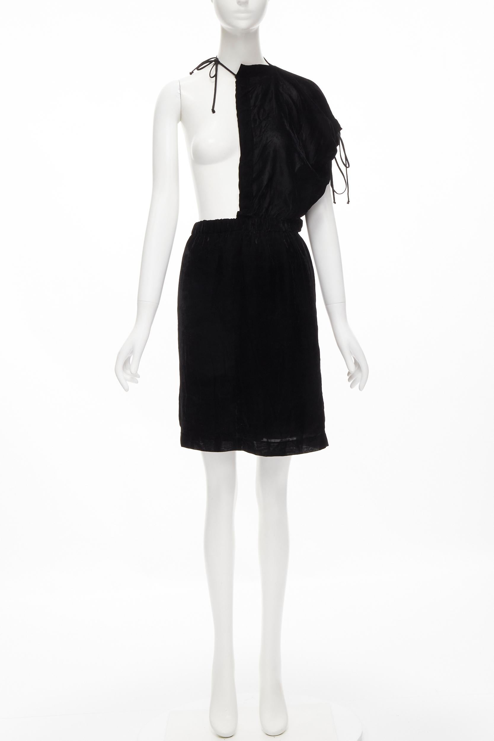 vintage COMME DES GARCONS 1990 black velvet drawstring sash knee length skirt M For Sale 6