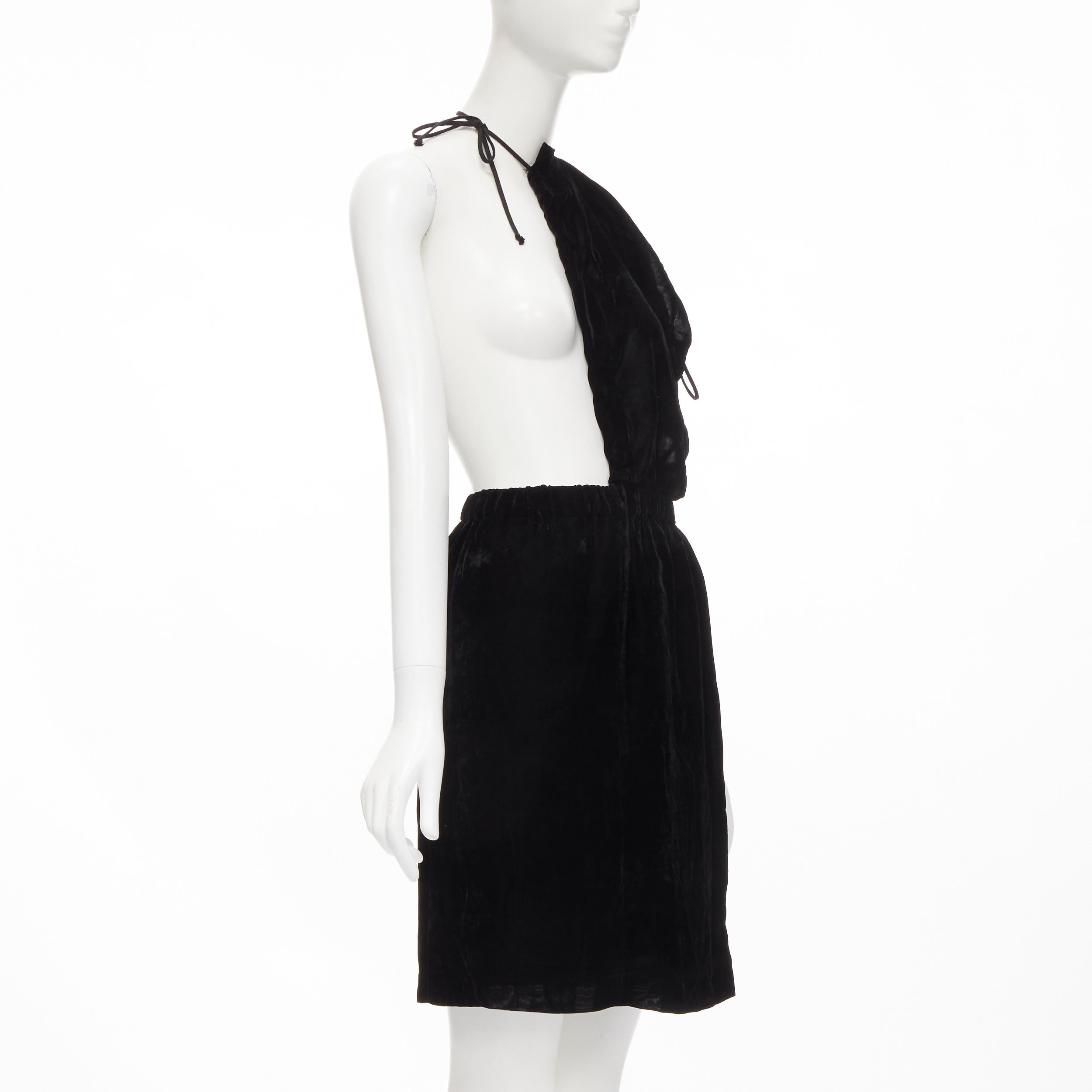 Black vintage COMME DES GARCONS 1990 black velvet drawstring sash knee length skirt M For Sale