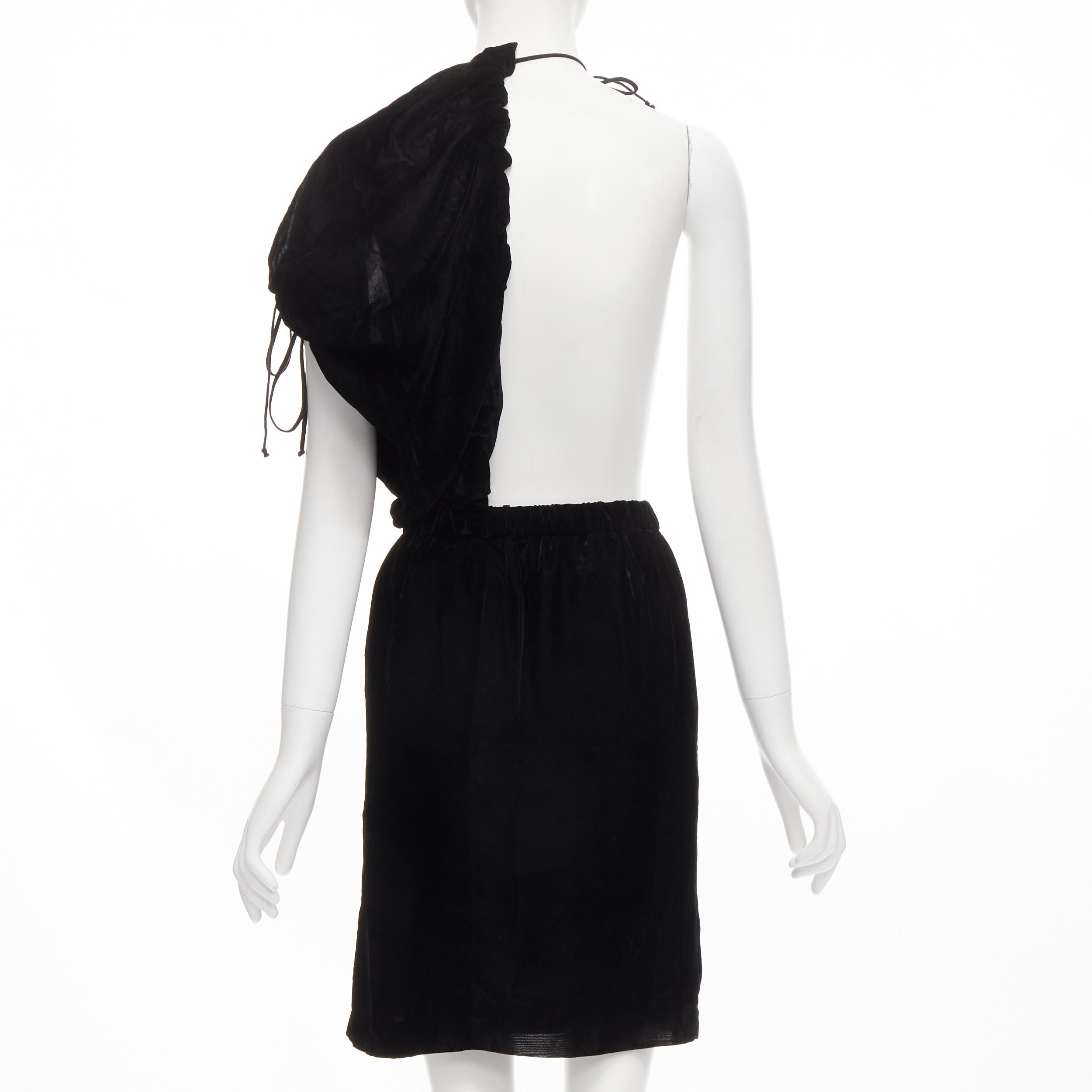 Women's vintage COMME DES GARCONS 1990 black velvet drawstring sash knee length skirt M For Sale