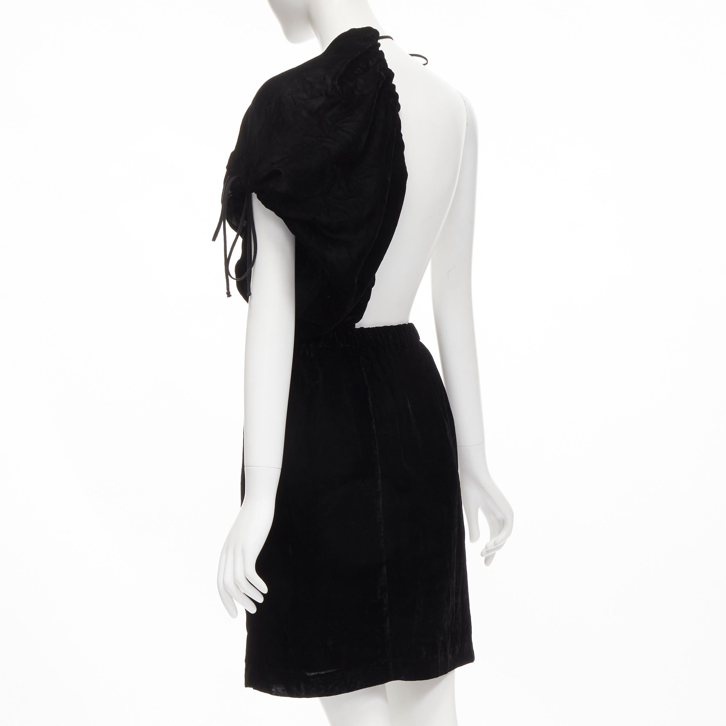vintage COMME DES GARCONS 1990 black velvet drawstring sash knee length skirt M For Sale 1