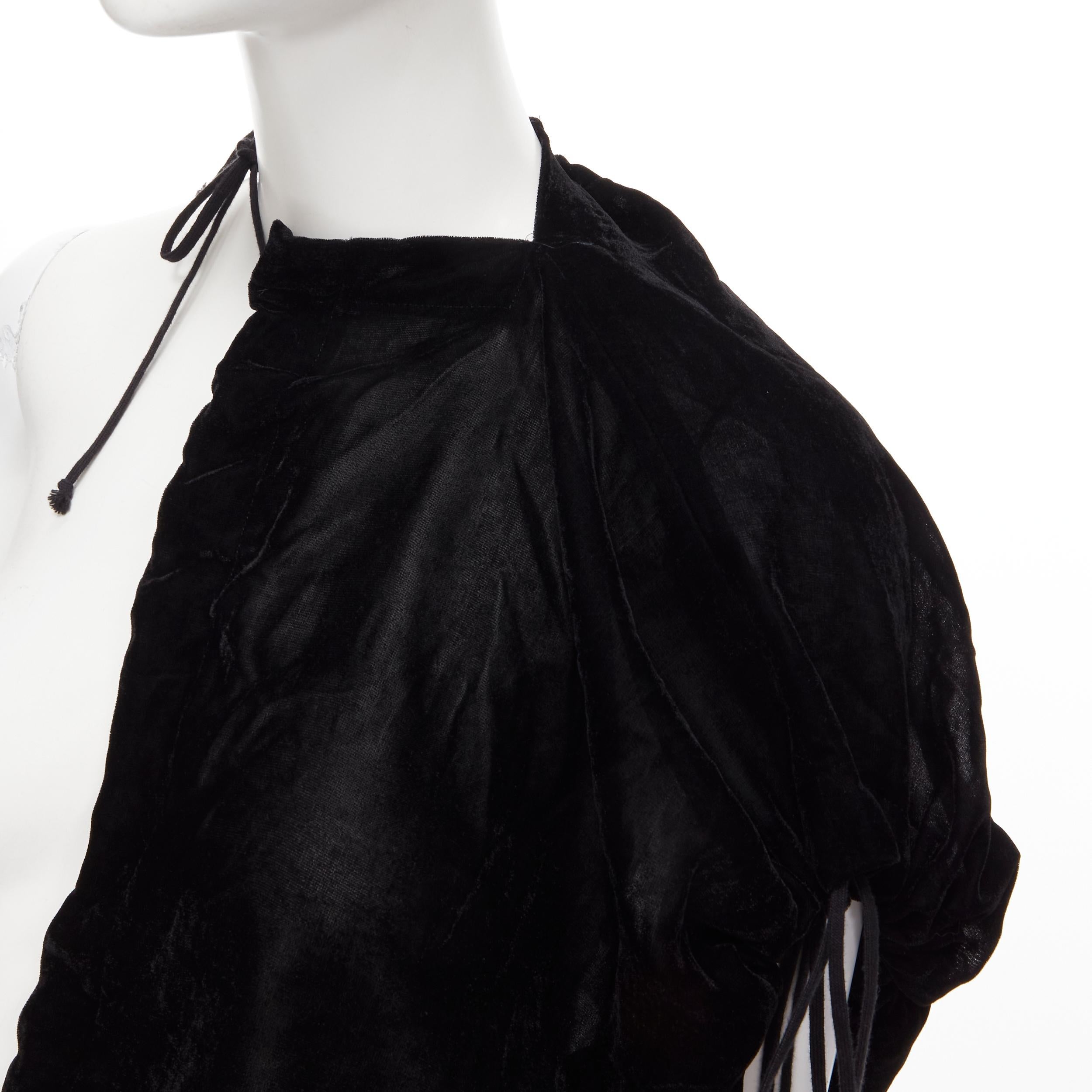vintage COMME DES GARCONS 1990 black velvet drawstring sash knee length skirt M For Sale 2