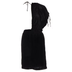 vintage COMME DES GARCONS 1990 black velvet drawstring sash knee length skirt M